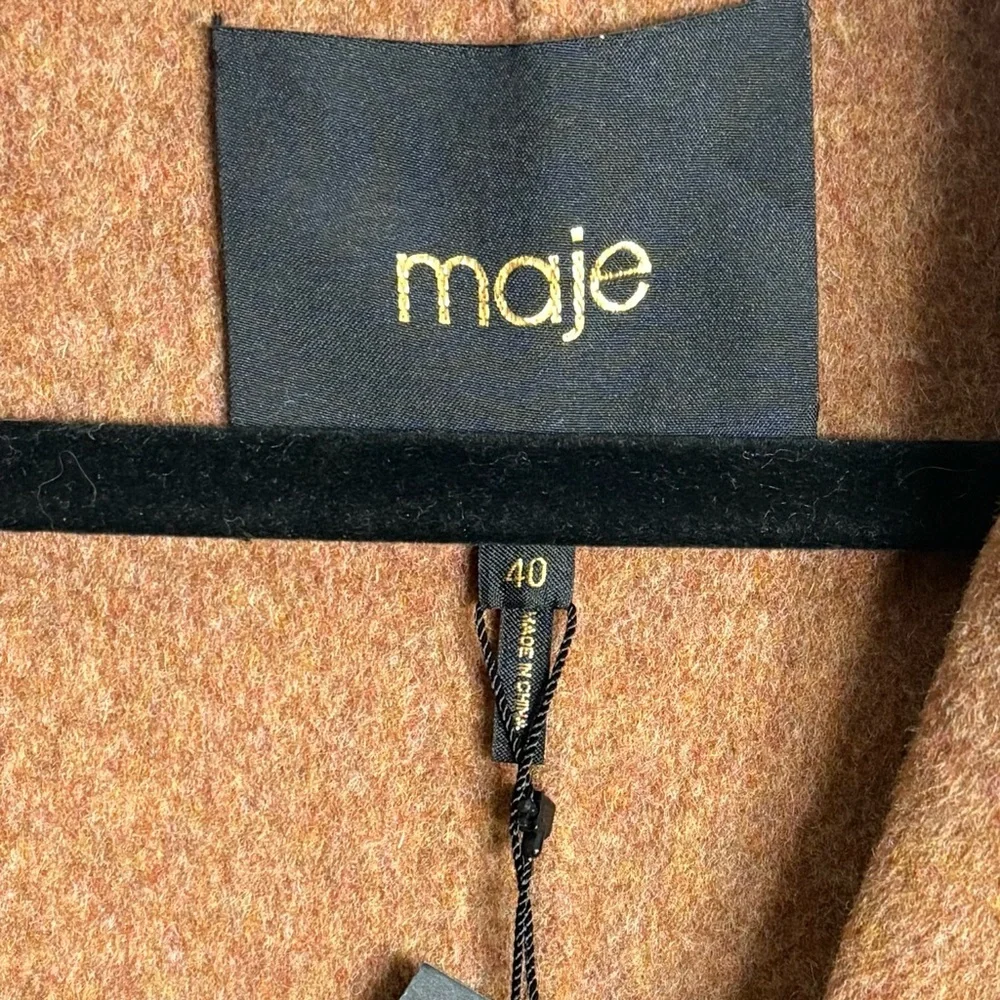 Maje Galarita Double-breasted Wool-blend Felt Brown Coat NWT